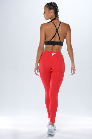 Fiery Force | Red high waisted gym leggings | YESFIT Sportswear